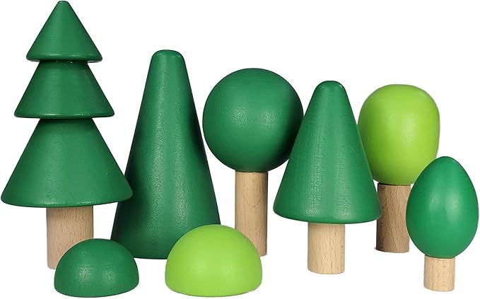 TEKOR (8 Pcs Wooden Tree Toy Set | Natural Wood Mini Trees | for Craft | Play Sets | Fairy Gardens | Decoration | Varying Green Colors | Creative Education Toys | Smooth | Multiple Play Options