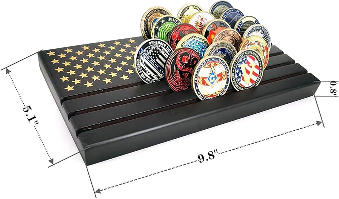 Aomcisi 6 Rows Coin Holder, Challenge Coin Display Stand Military Coin Holder Holds 36-40 Coins