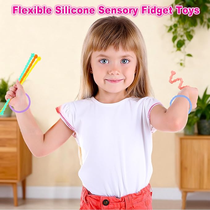 Fidget Toys for Adults Kids, 6 Pcs Sensory Toys for Autism ADHD Flexible Fidget Sticks Stocking Stuffers for Teens Treasure Box Classroom Prizes Party Favors Gifts Calm Down Travel Toys
