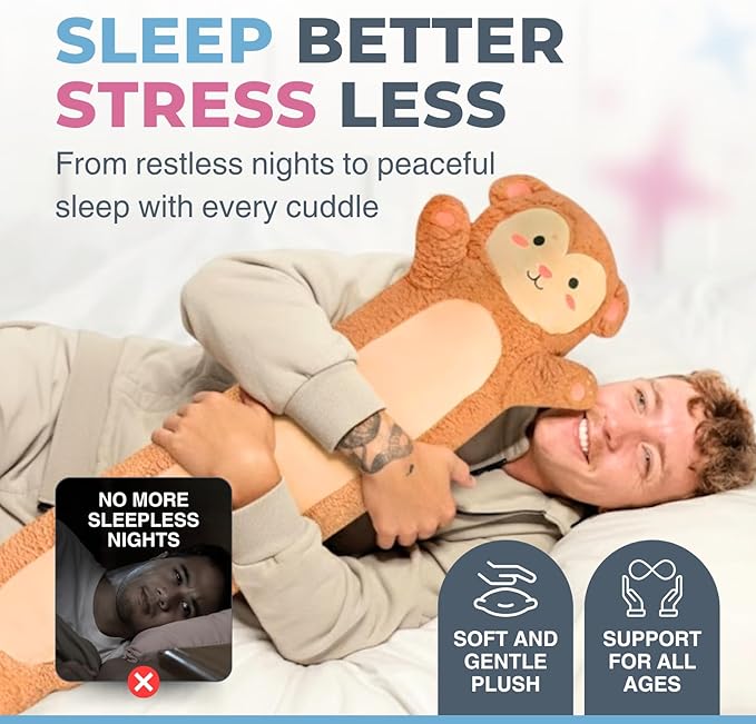 Monkey Plush Body Pillow for Kids | Long Stuffed Animal Cuddle Pillow | Soft Hugging Toy | Plushie Gift for Girls & Boys | Long Plush Body Pillow for Sleep & Comfort | Medium, 35 Inches