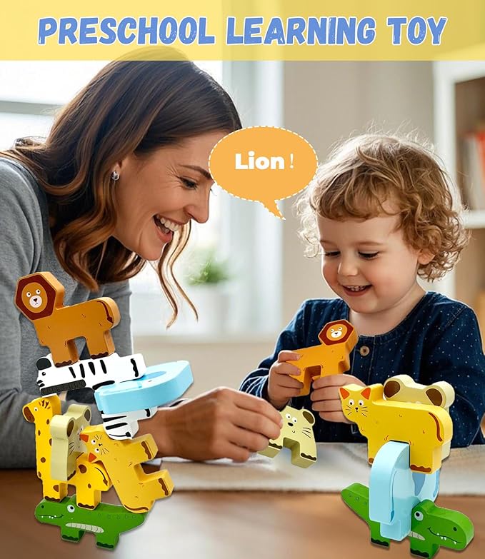 Wooden Animal Puzzles for Toddlers - Sorting & Stacking Montessori Toys for 3 4 5 Year Old Boys Girls, Kids Educational Learning Toys Gift (9pcs Animals)