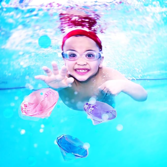 Niceup 60mm Large Diving Gems Pool Toys for Kids 7PCS 2.36in Acrylic Fake Jewel Gemstones Princess Mermaid Dive Party Favors Swimming Toys Red Blue Purple Green Clear Yellow Pink