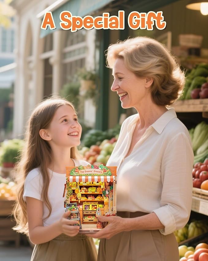 CUTEBEE Book Nook Kit - DIY Miniature House Dollhouse Kit for Adult and Teens, Booknook Bookshelf Decor with LED Light, Gifts for Family and Friends (The Greens’ Grocery)