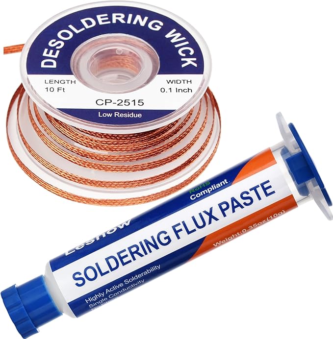 Solder Flux Paste And Solder Wick Braid, No Clean Soldering Flux(10cc) Soldering Remover Tool, 10ft Desoldering Wick Braid For Electronics Repair For Disassemble Electrical Components