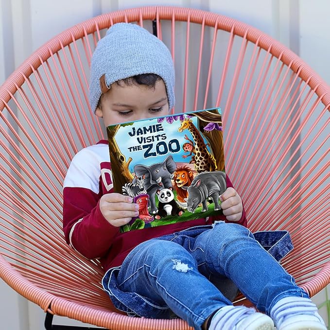 Personalized Story Book by Dinkleboo - Visits The Zoo - for Children Aged 2 to 8 Years Old - A Story About Your Child Going to The Zoo - Soft Cover - Smooth, Glossy Finish (8"x 8")