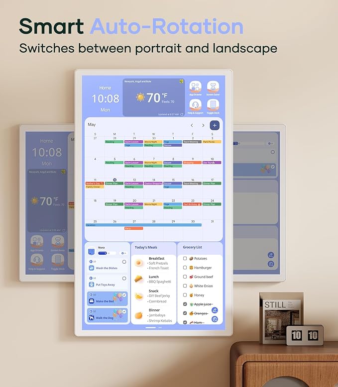 Cozyla Mate Digital Calendar+ 2: 32 Inch Wall Touch Screen Chore Chart Customize Dashboard Smart Electronic Calendar for Family Schedules Meal Planner Supports All Google Play Apps Wall Mount White