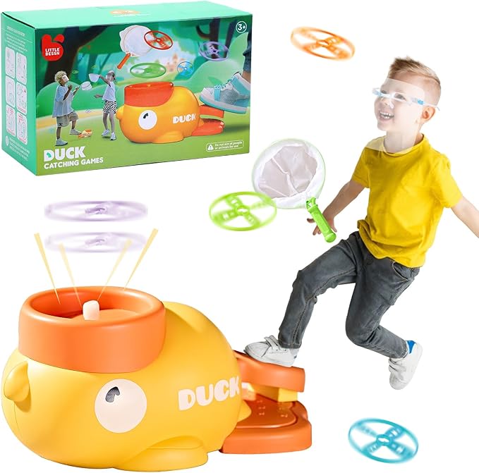 COUOMOXA Flying Disc Launcher for Kids: 3-12 Year Old Boys Girls Throw and Catch Outdoor Indoor Sports Game - Fun Family Activity Chasing Toys - Perfect Birthday Party Gift for Kid