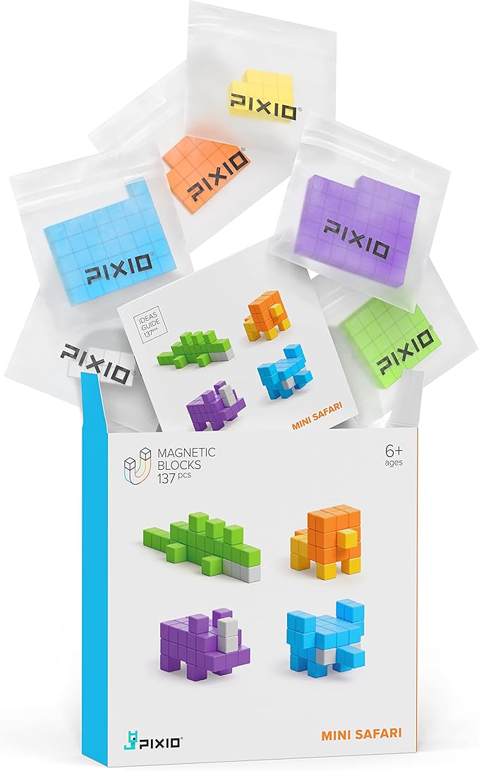 PIXIO Mini Safari - Magnetic Blocks Building Toys in Pixel Art Style - Arts and Crafts Kids Toys - Building Blocks - Learning Toys