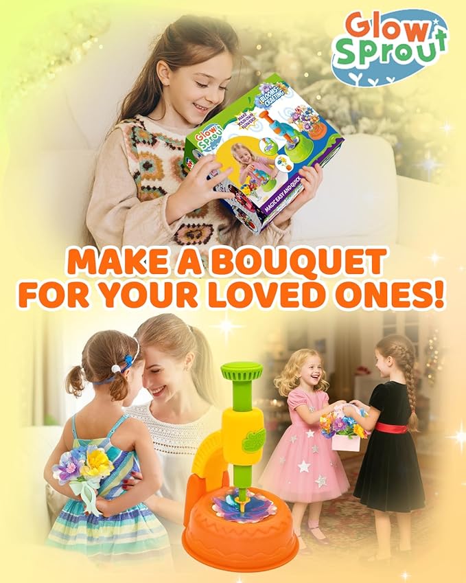 DIY Art Flower Toys Include Extra Accessories Set, Arts and Crafts Activity Kit for Kids, Flower Garden Building Toys for Girls, Birthday Gifts for 3 4 5 6 7 8 9 10 11 12 Year Old Girls(Orange)
