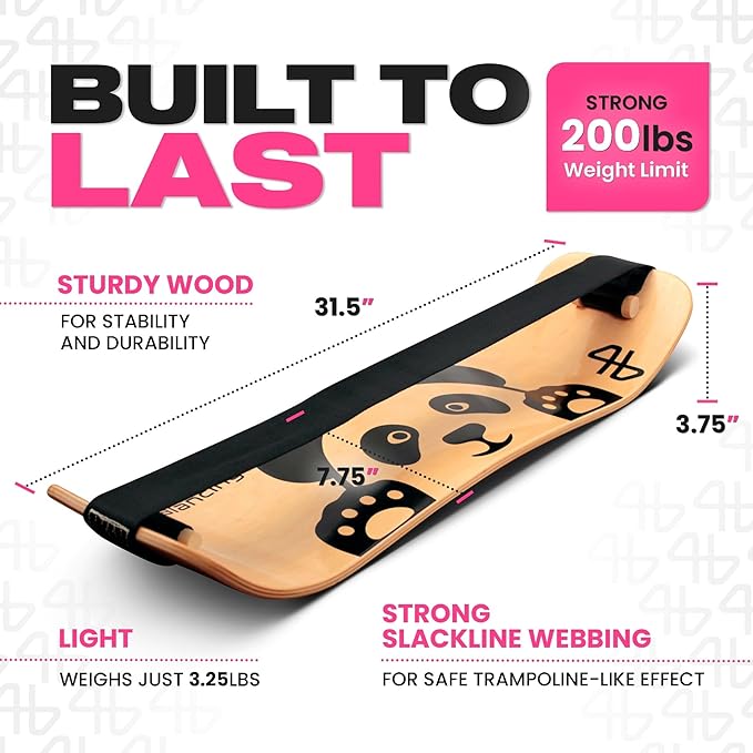 Balance Board for Kids - Slackline Wooden Wobble Board - Slackboard Balance Trainer for Coordination - Training for Skateboard, Snowboard, Football, Soccer, Baseball, Basketball
