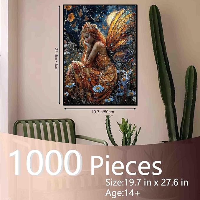 Tucocoo Butterfly Fairy Jigsaw Puzzle 1000 Pieces Puzzles for Adults, Wild Flowers Jigsaw Puzzles for Challenging Family Activity Games Colorful DIY Puzzle for Home Decoration Gifts - 20 x 27 Inches