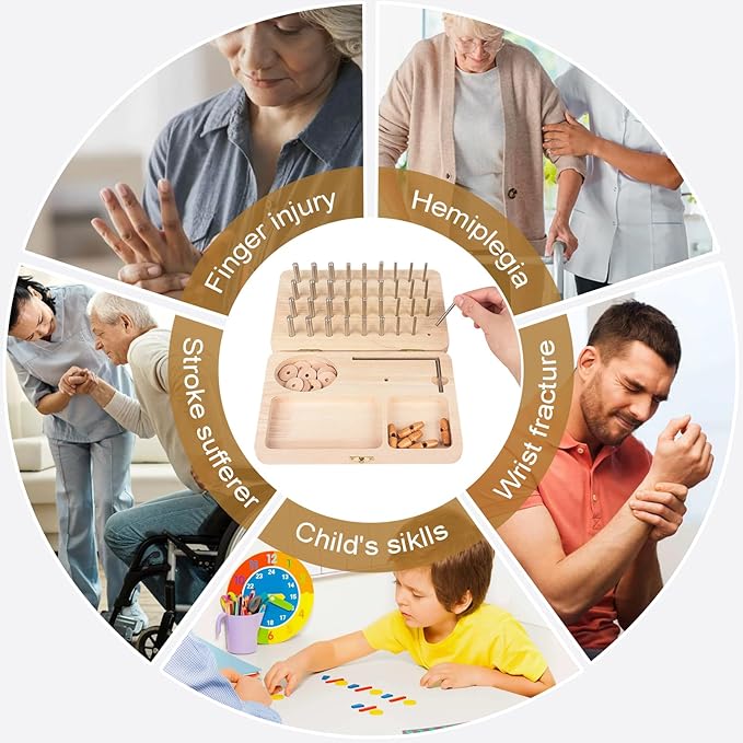 Wooden Pegboard for Finger Dexterity, 36-Hole Hand Therapy Peg Board with Multifunctional Test Kit to Improve Fine Motor Skills and Finger Dexterity