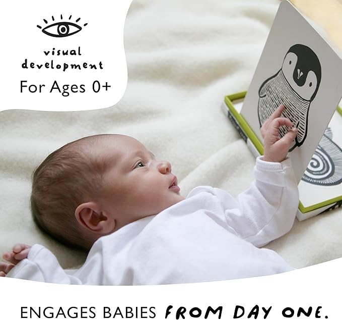 Wee Gallery Art Cards for Baby, Durable High Contrast Black and White Animal Flashcards for Newborns, Brain Development, Sensory Toys, Tummy Time Essentials for Infant and Toddler - Baby Animals