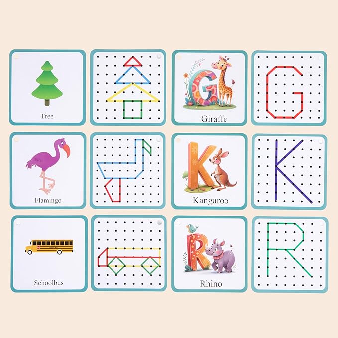 Wooden Geoboard with Rubber Bands, STEM Educational Toy for Spatial Reasoning and Fine Motor Skills Kids 3 Years+