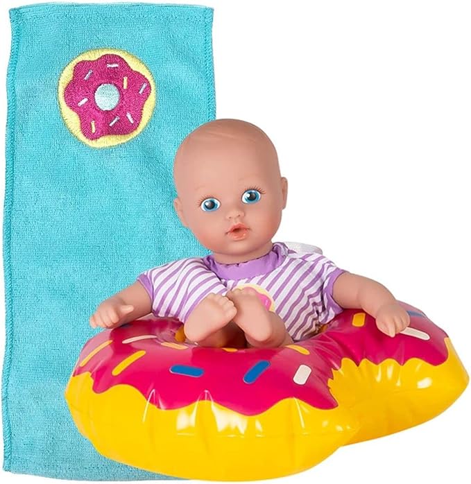 Adora Splash Time Babies Collection, 8.5” Baby Doll w/ Sweet Baby Smell, Made in Premium QuickDri Vinyl & Machine Washable, Includes Clothes and Accessories, Birthday Gift For Ages 3+ - Sprinkle Donut