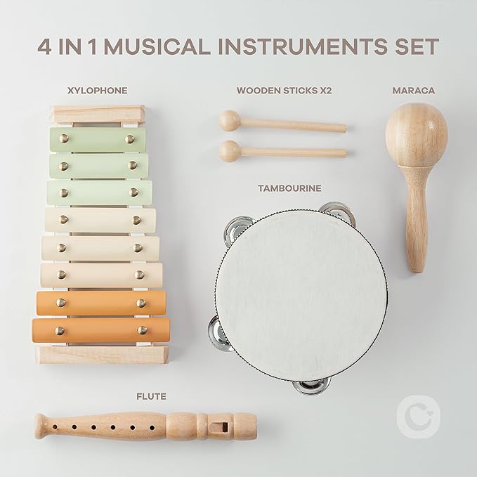 Comfy Cubs 4-Piece Kids Musical Instruments Set - Safe Non-Toxic Montessori Toys for Toddlers - Music Toys for Family Bonding - Designed in The US Toddler Instruments for 3 Year Old and Above