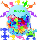 100pcs Suction Bath Toys for Baby Kids, Bath Toy Silicone Construction Building Blocks Montessori Sensory Toy for 3 4 5 6 7 8 Years Old Toddlers Boys Girls with Egg Storage…
