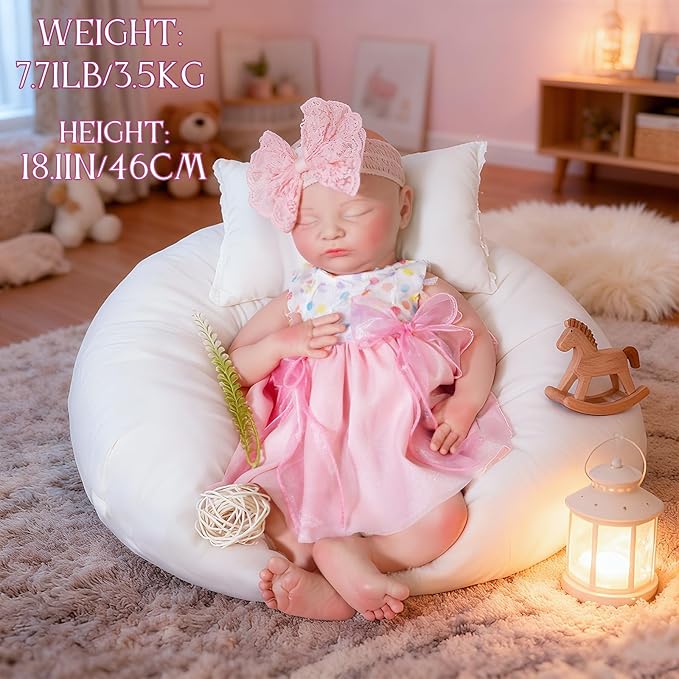 Girl 19 in, Full Silicone Baby Doll, Realistic Baby Dolls, Realistic Veins & Sleeping Pose, Not Vinyl, Reborn Baby Dolls Silicone Full Body, Gift Set