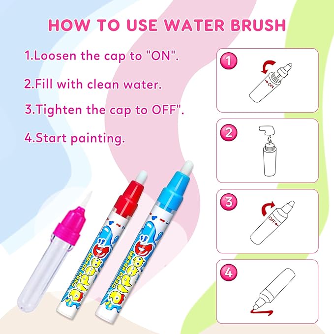 Toddlers Toys Water Doodle Mat: 48 X 32 Inch Large Mess Free Coloring & Drawing Mat - Instant Drying - Kids Educational Toys for Girls Age 3-5 Home Activities - Birthday/Christmas Gifts for Girls Boys