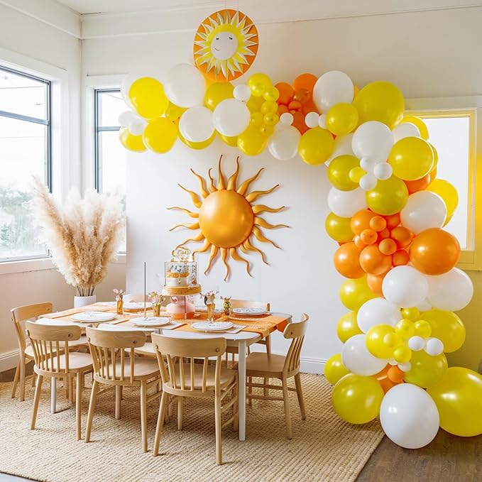 FEYG Sun Balloons, 12 inch Yellow Orange White Latex Balloons Boho Rainbow Sunrise Printed Latex Balloons Half Sun Sunshine Balloons for Sun Party Birthday Baby Shower Decoration Supplies