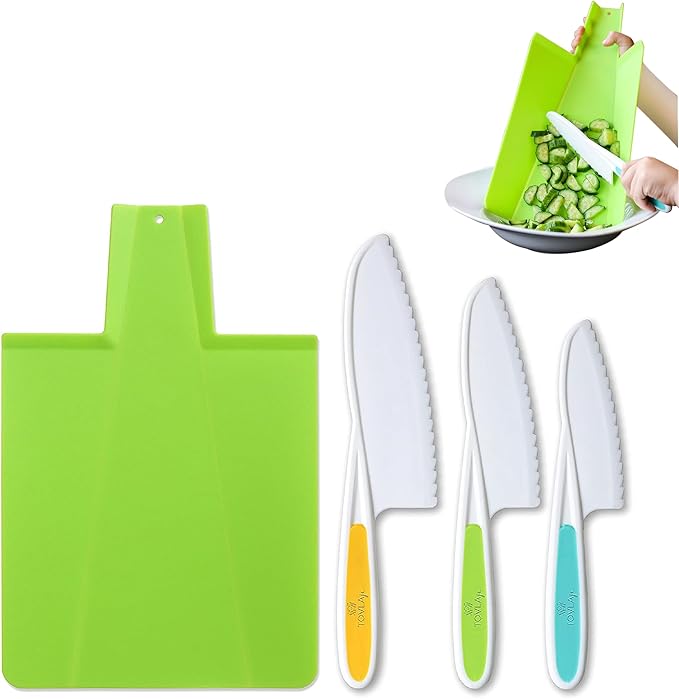 TOVLA JR. Toddler Montessori Kitchen Knife and Cutting Board Set – Safe, Kid-Sized Tools for Real Cooking – Ages 3+ Life Skills and Hands-On Prep