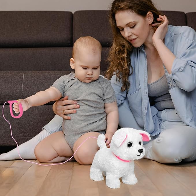 YH YUHUNG Walking and Barking Toy Dog with Remote Control Leash Puppy Electronic Pets Interactive Toys for Kids (White)