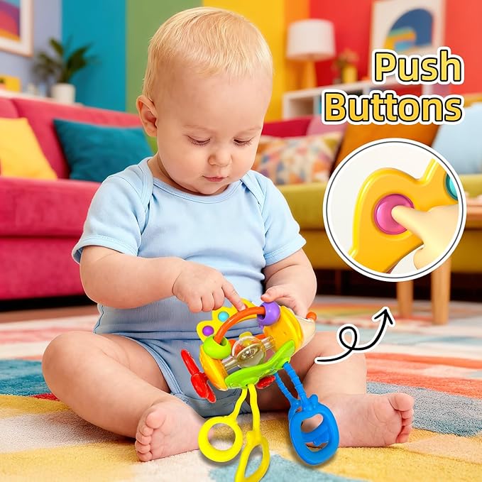 Baby Sensory Toys for 3-6-9-12-18 Months, Silicone Pull String Toy, Baby Birthday Gifts for 1 2 Year Old Boy Girl Infant 5 7 8 9 10 Months Old, Car Seat Airplane Travel Toy