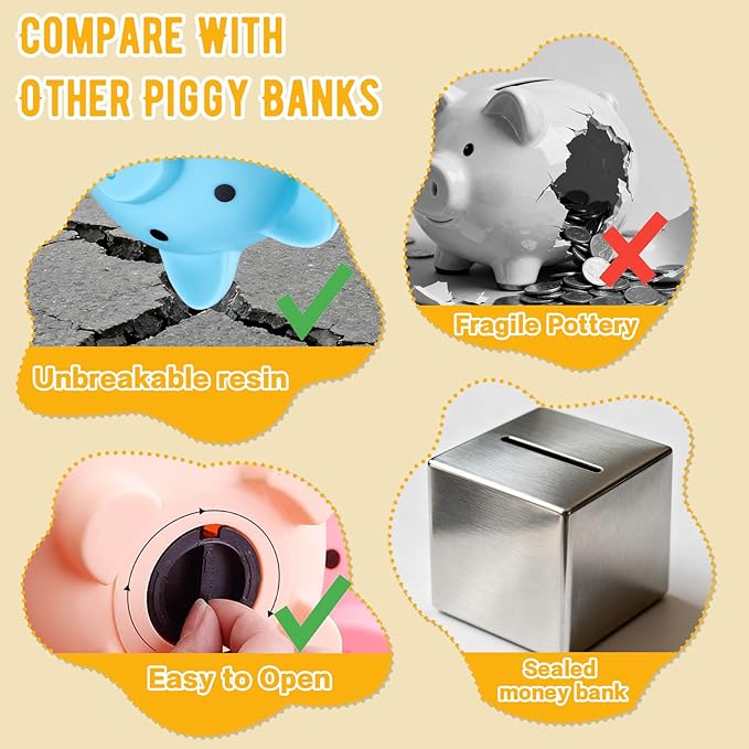 Personalized Cute Plastic Piggy Bank for Kids, Custom Unbreakable Toy Coin Bank with Name, First Toddler Money Box, Birthday, Easter, for Girls & Boys Home Decoration