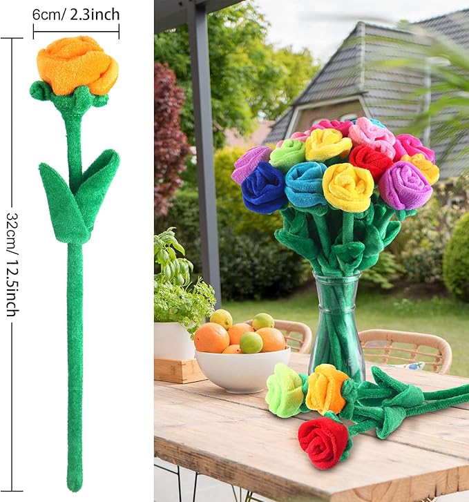 18 Pcs Plush Rose Flower Stuffed Bendable Stems Plush Bouquet Toy Soft Floral 12.6 Inch for Graduation 2025 Mother's Day Valentines Day Girl Girlfriend Wife Family and Friends(18 Pcs Colorful Series)
