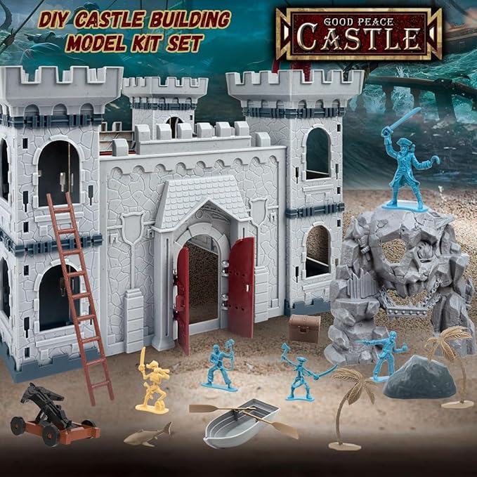 Mostop Medieval Castle Knight Toy Soldier Figures Army Men Toys, The Medieval Times Middle Ages Castle Building Toy Piracy Knight Action Figurines with with 20 Piracies, 12 Soldiers, 200 Mini Army Men