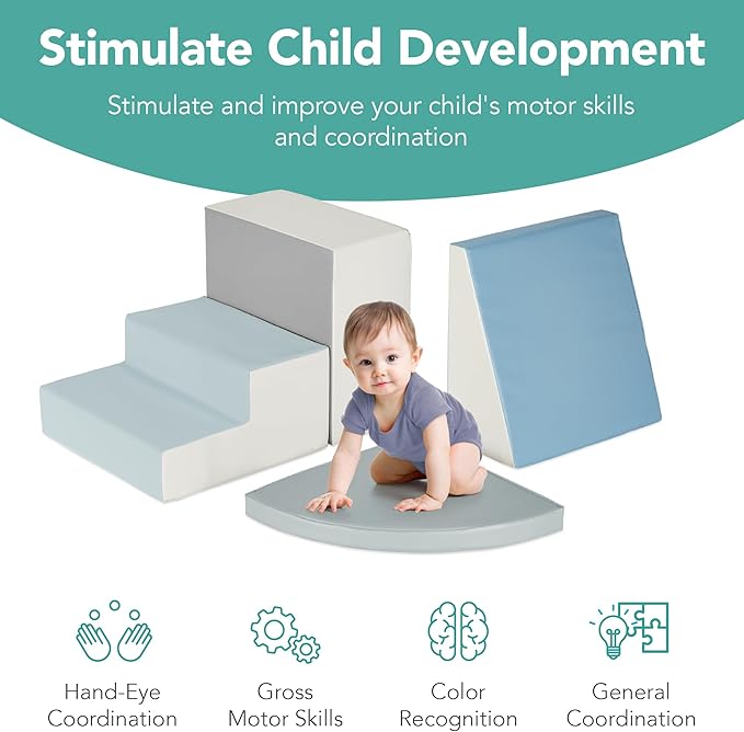 Best Choice Products 4-Piece Kids Climb & Crawl Soft Foam Block Activity Play Structures for Child Development, Color Coordination, Motor Skills - Blue