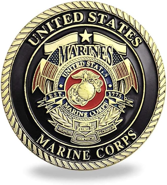 Marine Corps 250th Anniversary Challenge Coin – USMC Military Commemorative Coin – 1.57 Inch Gold-Plated Collectible for Veterans, Service Members, and Enthusiasts – Solid Metal Construction (A)