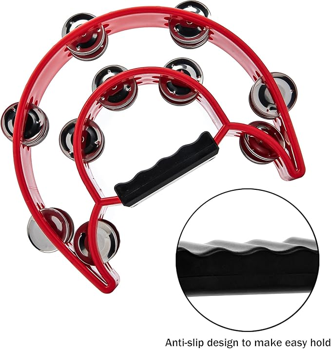 Musfunny Tambourine with Double Row Metal Jingles Hand Held Percussion Tambourines Musical Educational Instrument Gifts for Adults KTV Party (Red)