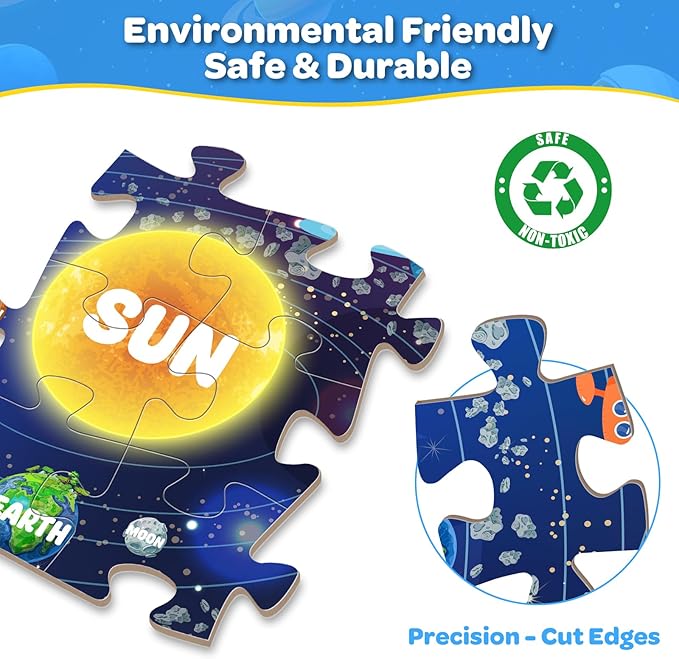 Jumbo Floor Puzzle for Kids Ages 4-6, 48 Piece Large Solar System Jigsaw Puzzle, Extra-Thick Cardboard Preschool Learning Toys for Toddlers 3-5, Educational Gift for Boys Girls 3 4 5 6 7 8