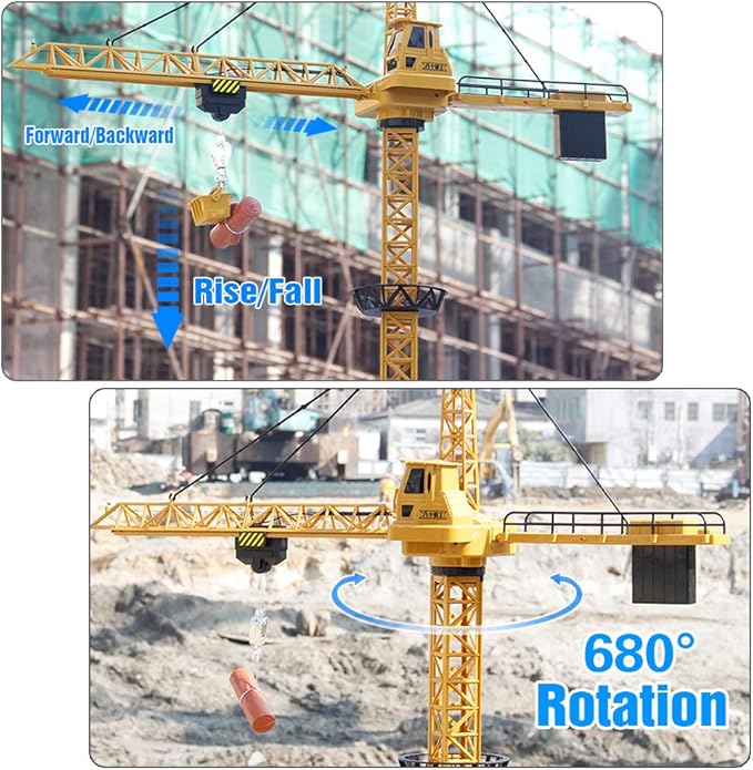 Mini Tudou 50.4 inch Tall 2.4GHz Remote Control Tower Crane,6 Channel Remote Control Construction Crane Toy 680°Rotation Lift Model with Tower Light & Sound for Boys