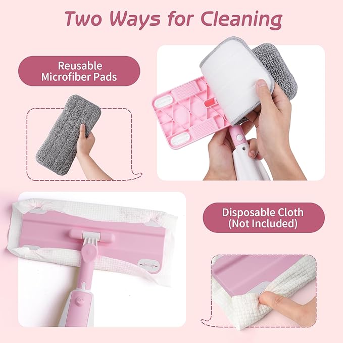 Kids Spray Mop Pink, Real Working Water-Spraying Toy, Montessori Mini Mop with 2 Microfiber Washable Pads, Toddler Cleaning Set for Floor, Christmas Birthday Gifts for Age 3 4 5 6 7 8