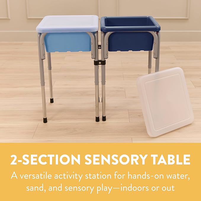 Double Sensory Table with Lids, Adjustable Table, Navy/Powder Blue