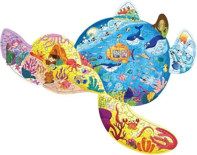 PINU Jigsaw Puzzles for Kids Ages 3-5, 6-8, 8-10, Children Colorful Fun Animal Shaped Puzzle Learning Educational Toys Gifts Games for Boys and Girls (Sea Turtle-136 PCS)