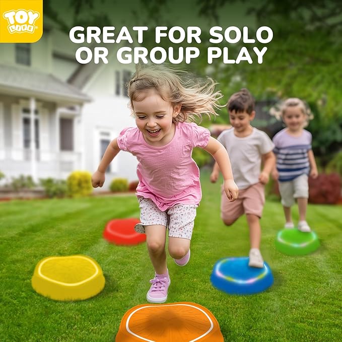 TOY Life 5 Pcs Light Up Musical Balance Stepping Stone for Kids, Indoor Outside Toys for Kids Ages 4-8, Toddler Outdoor Toys, Stepping Stones Game Sensory Balance Toys