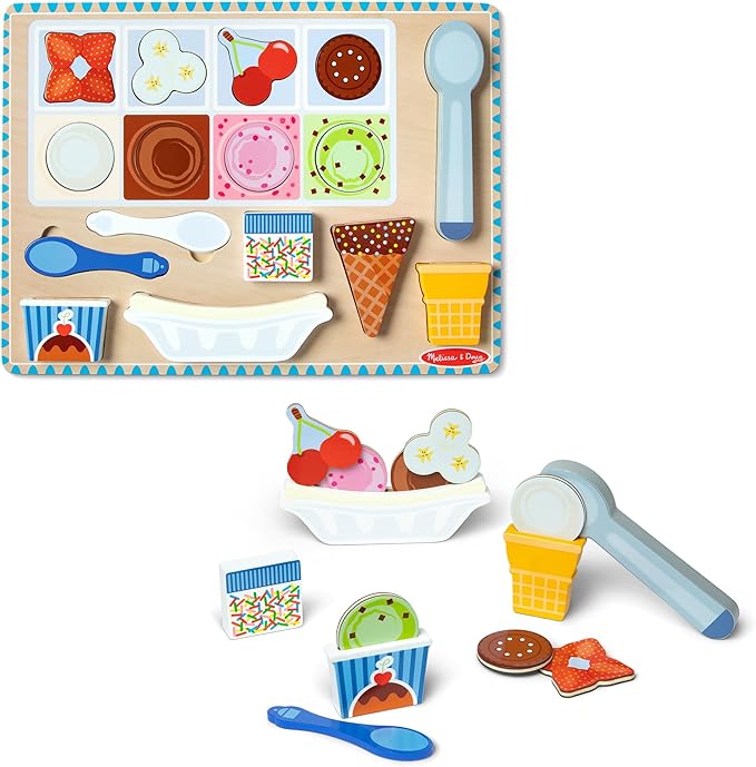 Melissa & Doug Ice Cream Wooden Magnetic Puzzle Play Activity Set, 16 Magnet Pieces, Play Food Toy for Boys and Girls Ages 2+