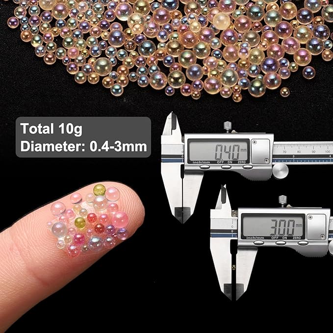 Iridescent Glass Tiny Bubble Beads, 0.4-3mm 10g No Hole Micro Mini Round Champagne Water Droplets Beads - Applications: for Resin Filler, Nail Art, Dollhouse Bath Tub