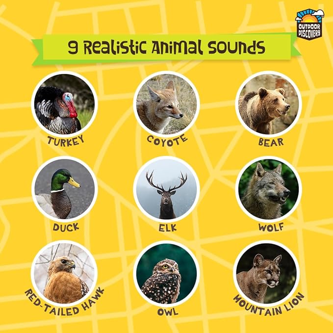 Toysmith Outdoor Discovery Hoot-N-Hollar Animal Caller Horn – 9 Realistic Wildlife Sounds Toy for Kids Ages 5+ – Portable Sound Effects Machine with Strap & Batteries Included