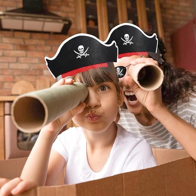 Legigo 72 Pcs Pirate Hat with Eye Mask - Classic Costume Cap Accessories for Pirate Party Cosplay Caribbean Dress, Black