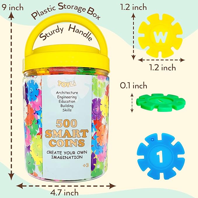 Smart Coins 500 Pieces Interlocking Discs Set, Kids STEM Toys, Kindergarten Classroom Must Haves