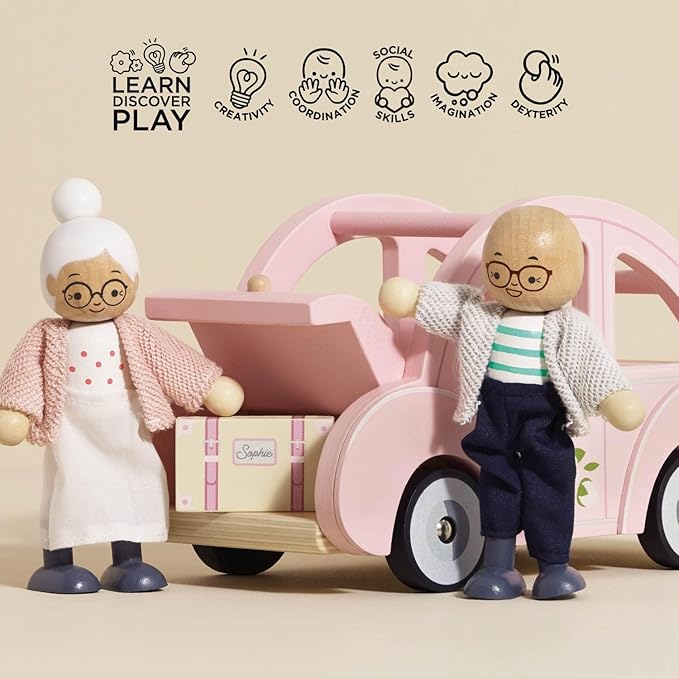 Le Toy Van - Wooden Daisylane Sophie's Car Accessories Play Set for Dolls Houses - Wooden Car Toy with Luggage Accessory - Dollhouse Accessories - Suitable for Ages 2+,Bright Pink, Medium