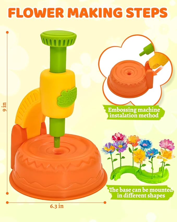 DIY Art Flower Toys Include Extra Accessories Set, Arts and Crafts Activity Kit for Kids, Flower Garden Building Toys for Girls, Birthday Gifts for 3 4 5 6 7 8 9 10 11 12 Year Old Girls(Orange)