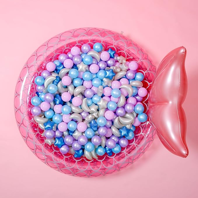GOGOSO Ball Pit Balls Stars Moon Shapes Plastic Pitballs for Toddler Play Tent Baby Photo Props Kids Pool Water Toys Kiddie Pool Party Decor,Pearl Blue+Pearl Purple+Purple Gray,100PCS
