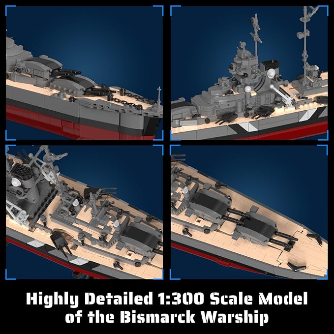 NUTCRACKER Military Building Set for Adults, 2535 Pcs WWII German Bismarck Battleship Model, 60015 Warship Building Block Kit, Collectible Display Gift for Military Enthusiasts