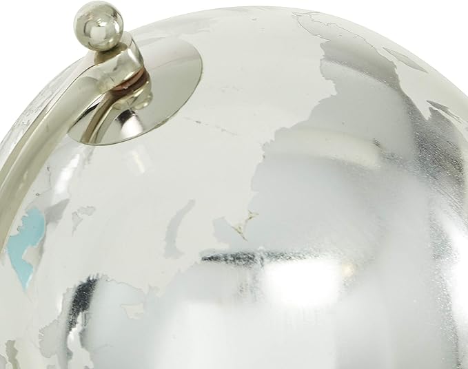 Deco 79 Marble Globe with Marble Base and Tiered Base, 8" x 8" x 13", Silver
