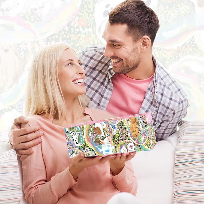 MOMIBOOK Puzzles for Adults 1000 Piece Jigsaw Puzzles of Daydreaming Puppies, Twinkle Laminate Painting Image Dog Puzzle Difficult Challenging Hard Impossible Puzzle, Christmas Birthday Gifts